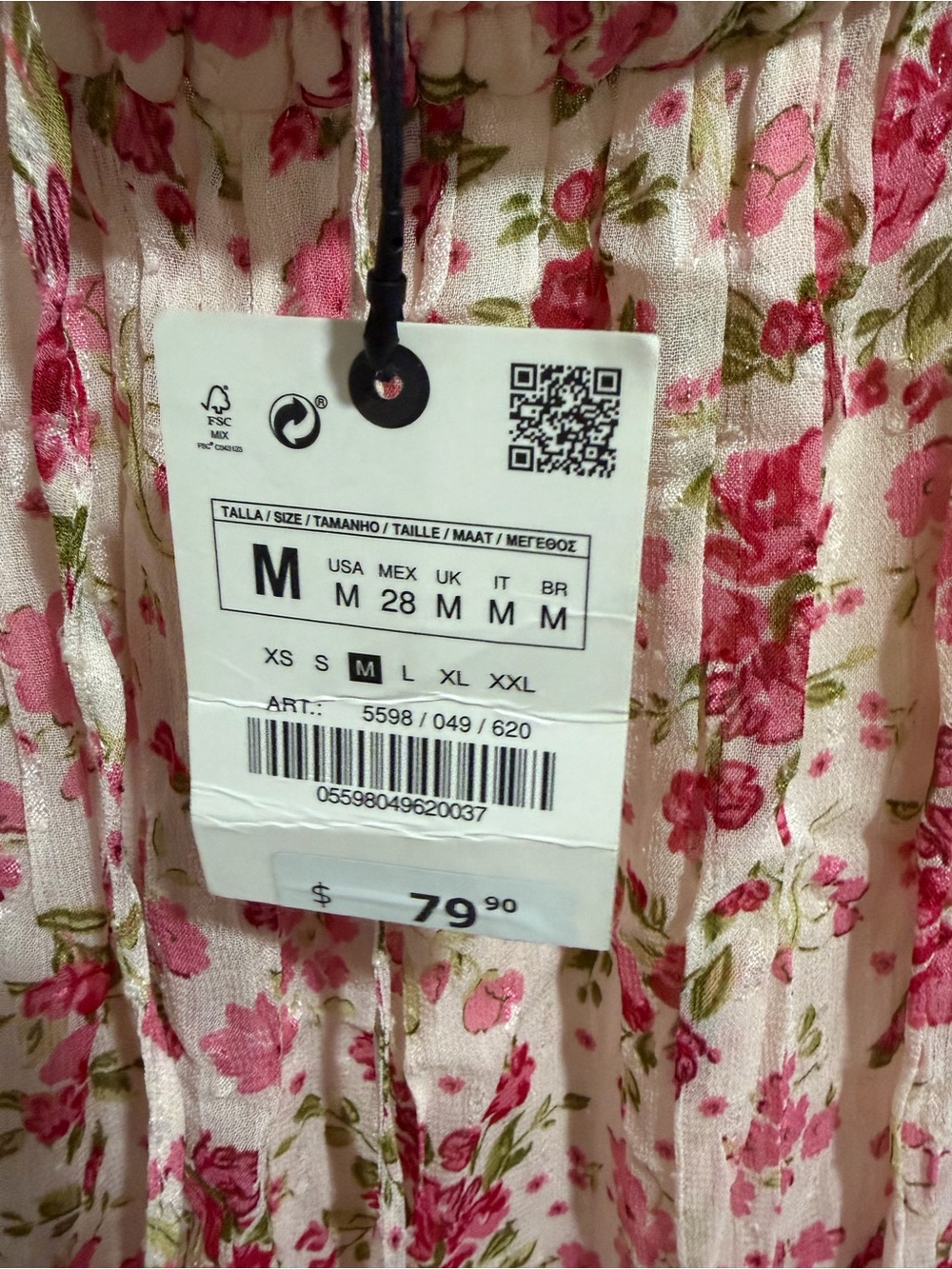 Zara Floral Crinkle Maxi Skirt Medium Pink White Bohemian Spring Summer NWT NEW - Picture 2 of 4